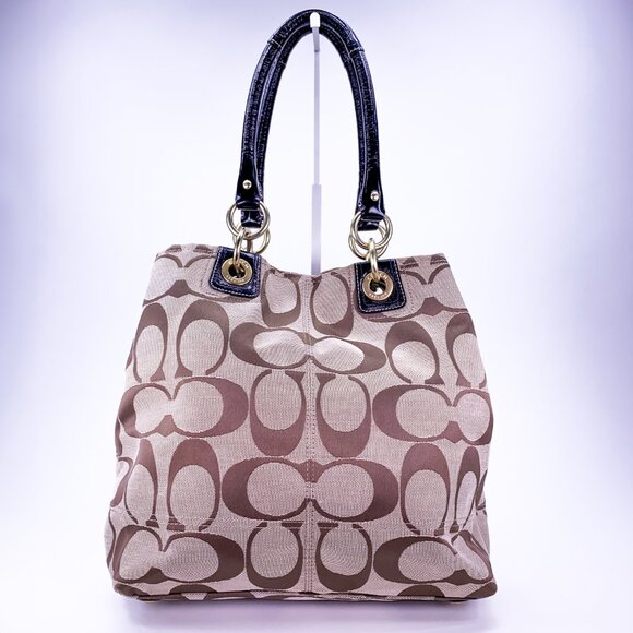 COACH Hampton Signature C Canvas Leather Dual Handle Handbag - J1077-F15689 - Picture 9 of 15